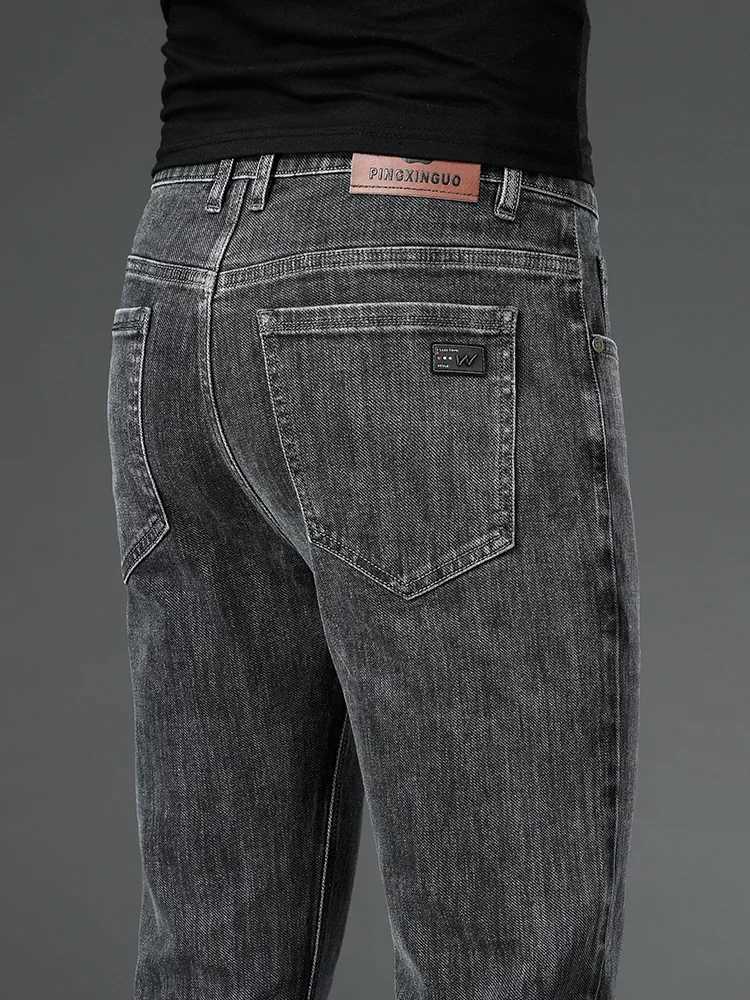 2025 New Autumn Mens Stretch Slim Jeans Straight Leg Casual Denim Trousers Male Business Classic Blue Gray BlaCK M260319