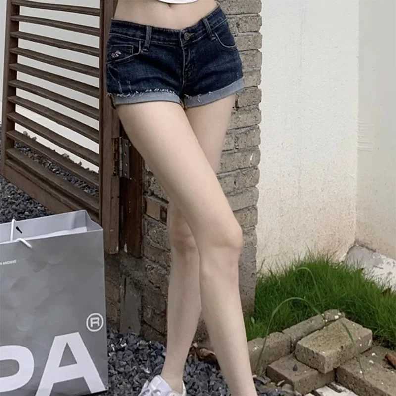 Summer New Women Korean Denim Shorts Pants Lady Low Waist Elastic Slim Fit Hot Pants Female Sexy Deep Blue Hip Wrapping Jeans M260319
