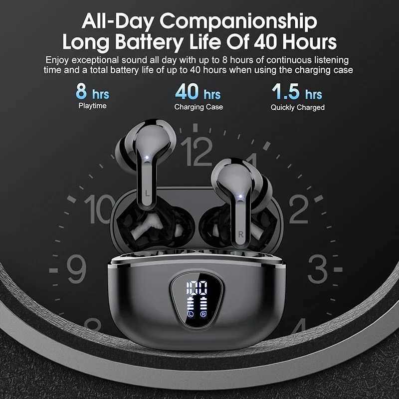 UYUXIO BT54 Wireless Ear Buds with LED Display HiFi Stereo Earbuds Headphones with IP7 Waterproof ENC Noise Cancelling Earphone D260319