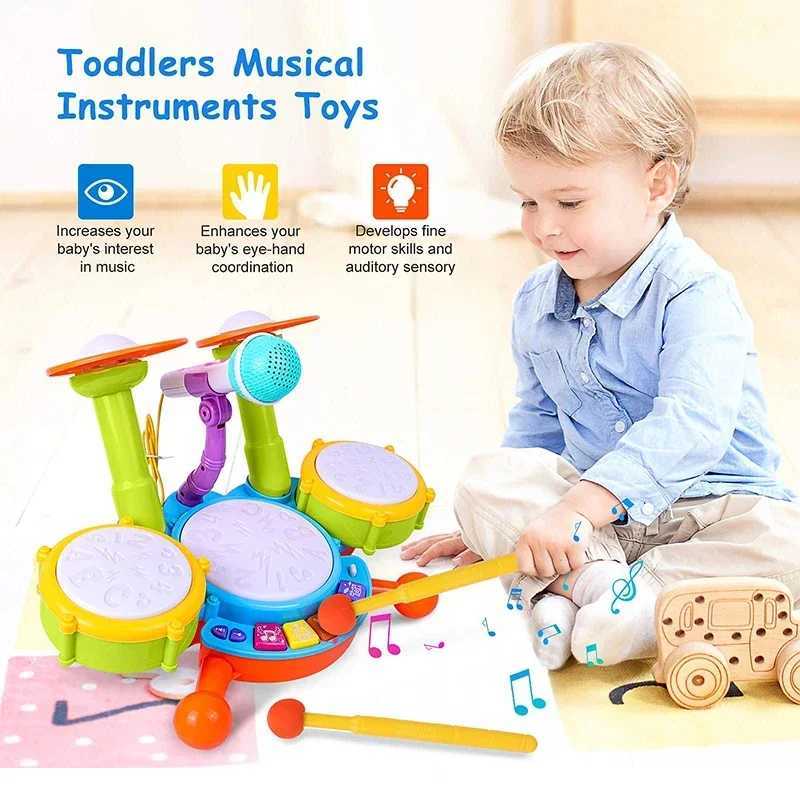 Jazz Drum Toy Plastic Musical Instrument Electronic Organ Drum Set Music Kids Toys with Microphone Light Childrens Day Gifts Y260319