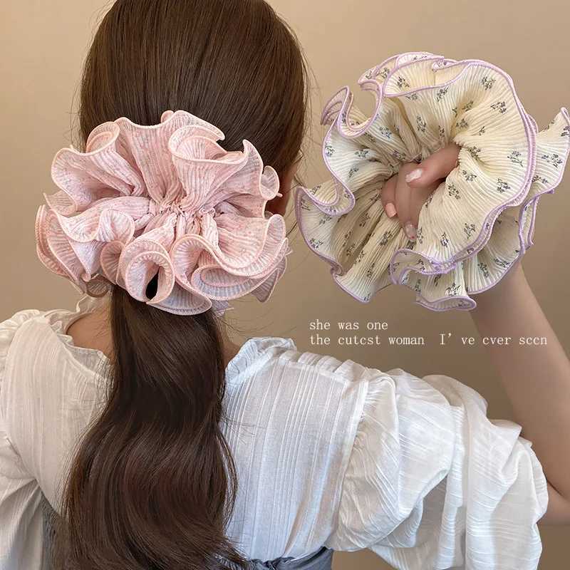 1pc sweet four-layer lace-trimmed floral large intestine hair tie flower bud bun ponytail hair rope elastic hair accessories H260319