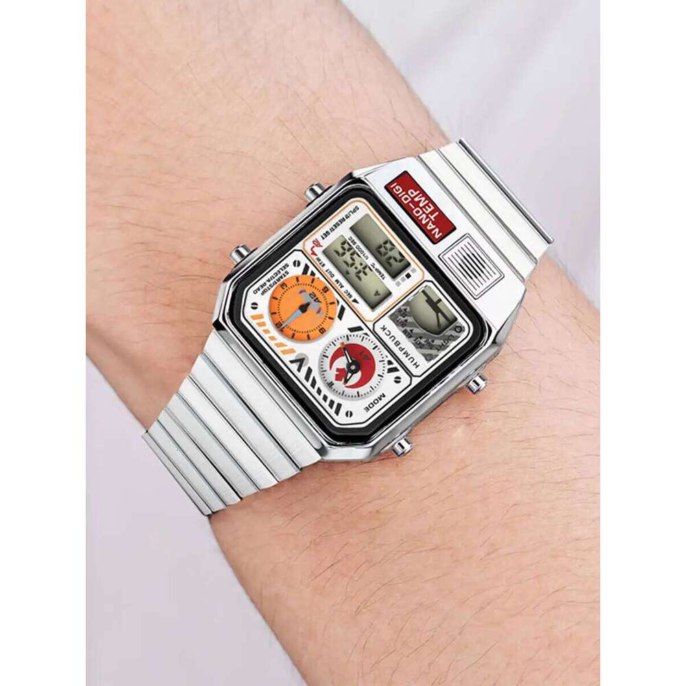 HUMPBUCK DIGITEMP Classic Design Stainless Steel Watches for men with LED Digital Display and Temperature Calendar 26W0319