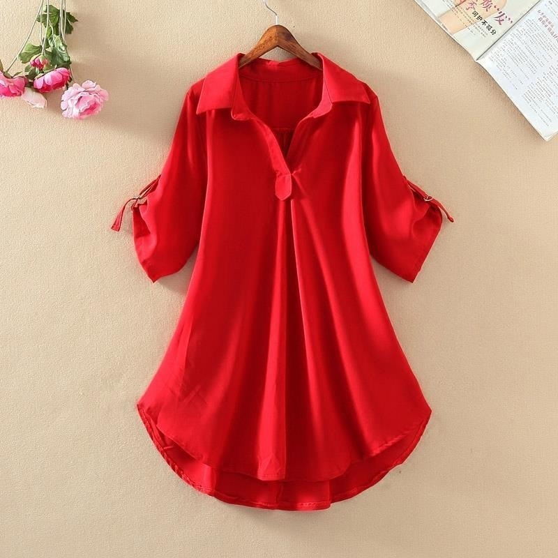 Mid-Length Short-Sleeve Blouse 2025 Summer New Large Size Loose Waist Slimming Chiffon Top for Women Trendy - view 3