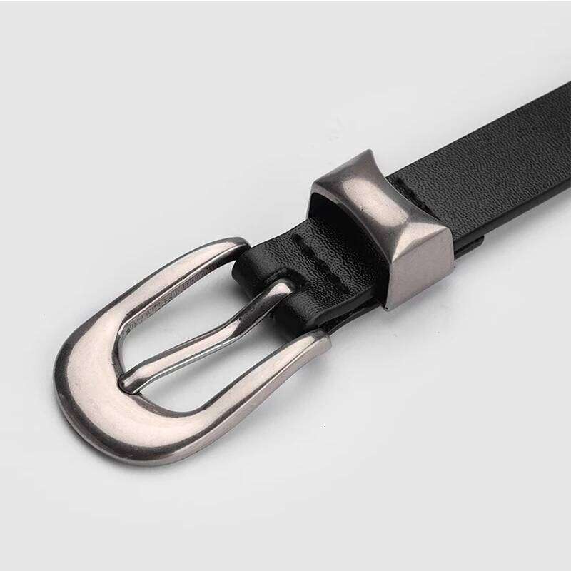 1.8cm Width for Women Zinc Alloy Silver Buckle Split Casual Genuine Leather Thin Belt Female Vintage 26W0319