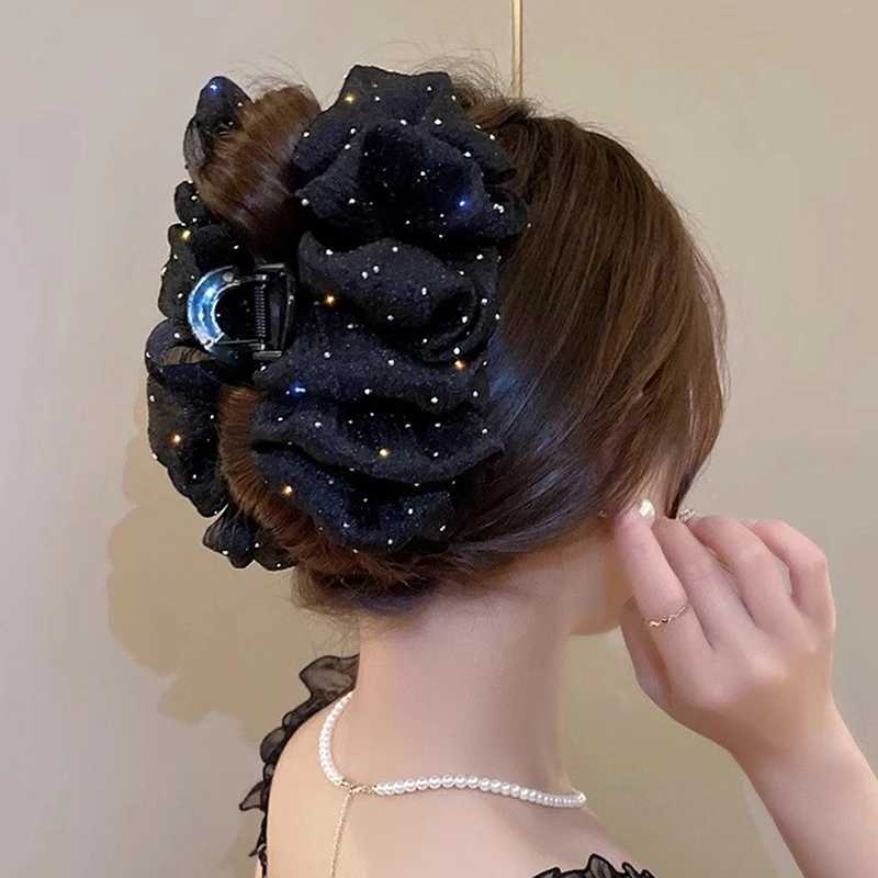 New Summer Sweet Mesh Tulle Star Bubble Hair Claw Clips For Women Solid Ponytail Clip Headdress Accessories H260319