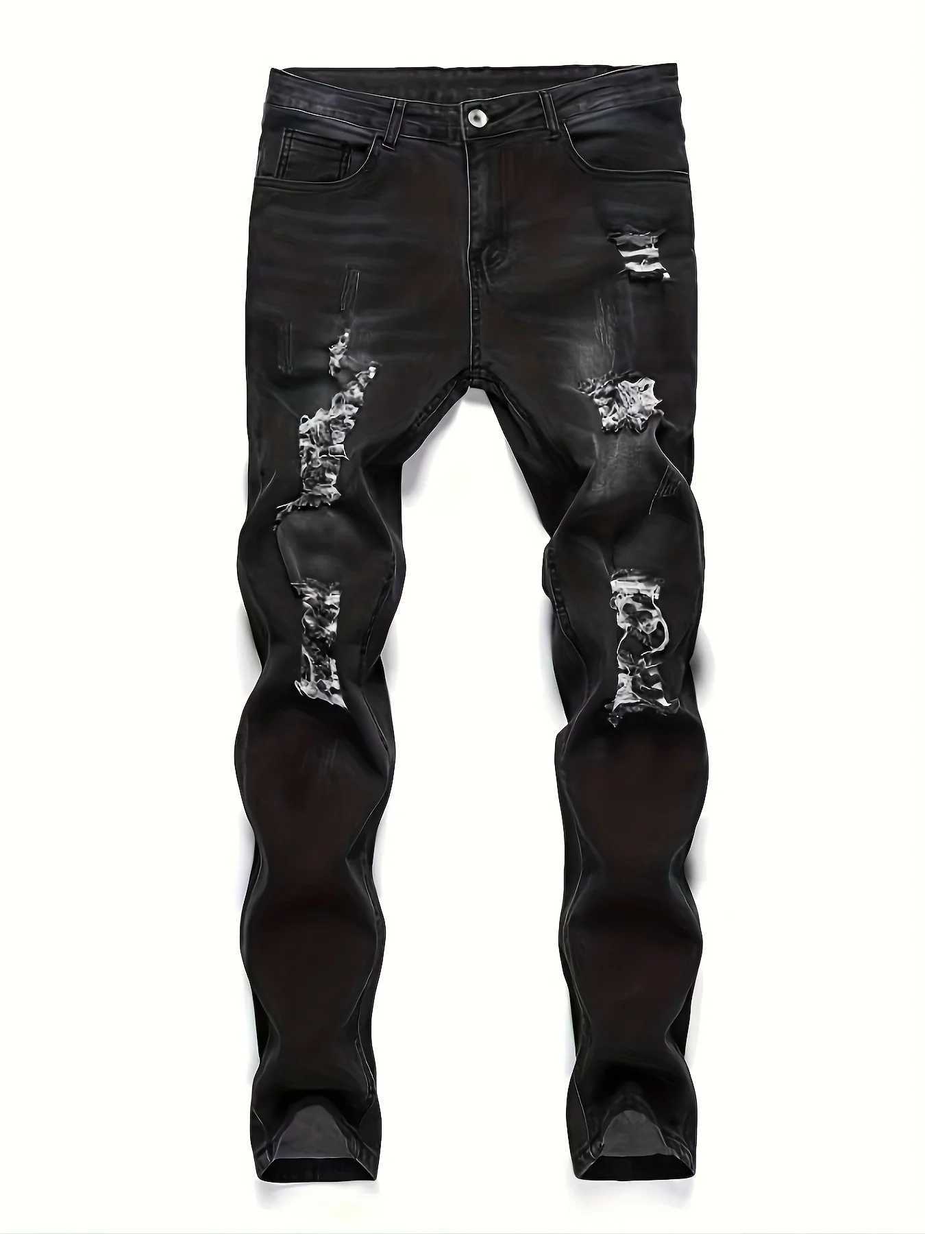 Mens Slim Fit Ripped Straight-Leg Jeans Slim Stretch Jeans Versatile Street-Style Jeans M260319