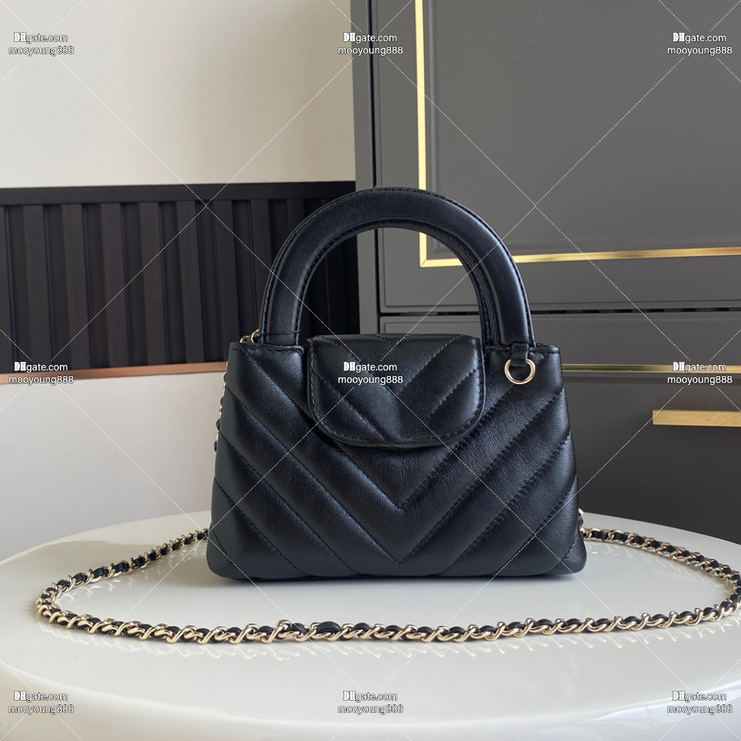 12A Upgrade Mirror Quality Designer Chevron Chain Bag 19cm Luxury Handbags for Women Genuine Leather Shoulder Bags Black Crossbody Purse with Box AS4416