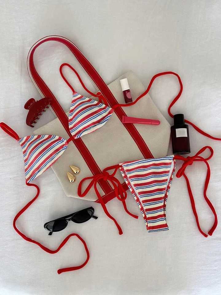 Womens Sexy Push-Up Two-Piece Swimsuit 2025 Bathing Suit Micro Beachwear Stripe Bikini Set Swimwear Trendy MciroT260318