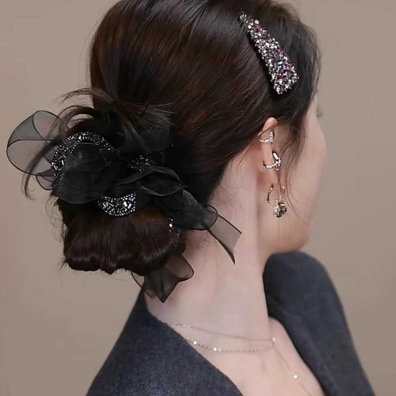 1PCS Diamond Bow Large Intestine Hair Band Satin Bow Scrunchies Ball Head Rope Fluffy Rubber Band Hair Accessories H260319