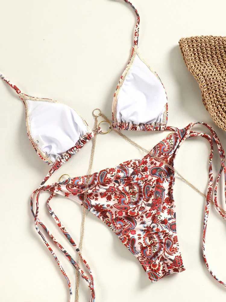 Miyouj 2024 Bathing Suits Triangle Bikinis Printed Swimwear Womens Low Waist Swimsuit Bandage Biquini Set New Two Piece SuitsT260318