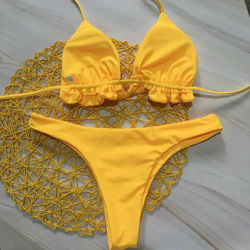 Summer Brazilian Bikini Set Women Sexy Bandage Top Thong Bottom 2 Pieces Set Push-up Swimwear Lace Up Swimsuit BeachwearT260318