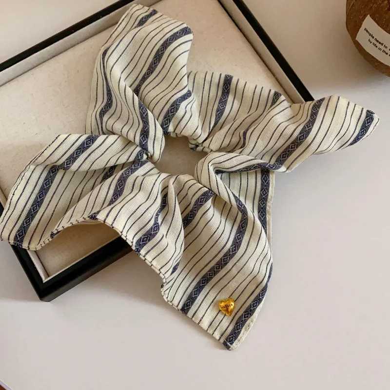 Square Large Black White Checkered Striated Leopard Print Bowknot Heart Intestine Hair Ties for Women Fashion Temperament Scarf H260319