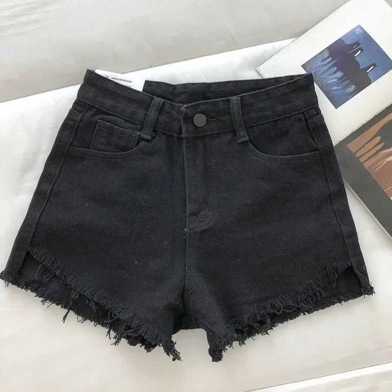 2025 New Summer Women High Wiast Raw Hem Denim Shorts Soild White Black Blue Korean Wide Leg Pants Mon Shorts Jean Shorts M260319