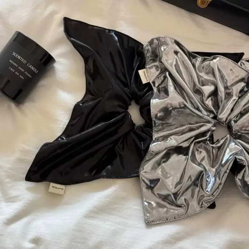 Silver Leather Square Scarf Hair Band High Elastic Hair Accessories For Women H260319