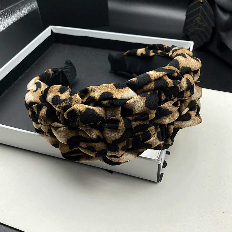 Fashionable leopard print headband with high skull top hand woven human hair tie headband pressed hair wash headband H260319