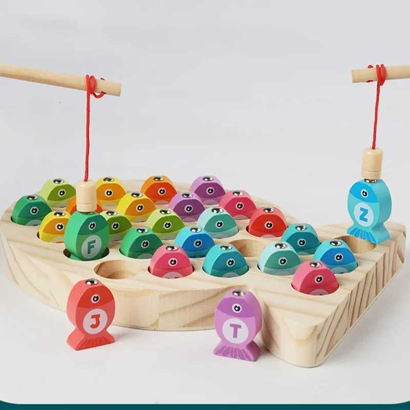Wooden Children Fishing Toys Baby Montessori Early Education Toys Kids Ability Training Game Toddler Number Alphabet Learning Y260319