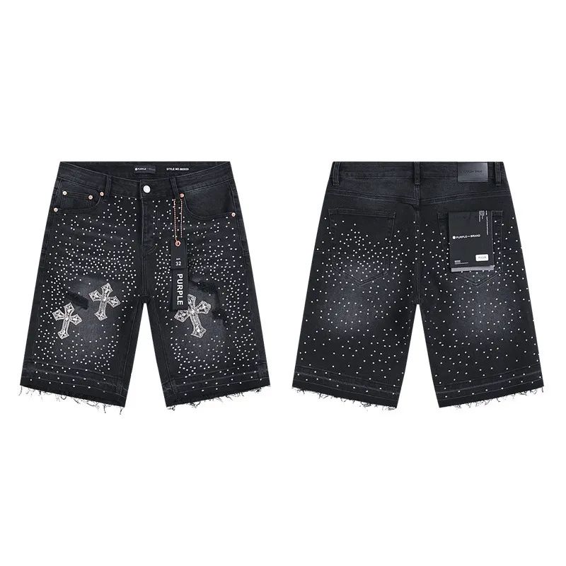 jorts mens shorts purple shorts High quality designer purple jeans Denim Trousers Mens Jeans Short hip hop hole Casual shorts Knee lenght jean clothing Purple Short
