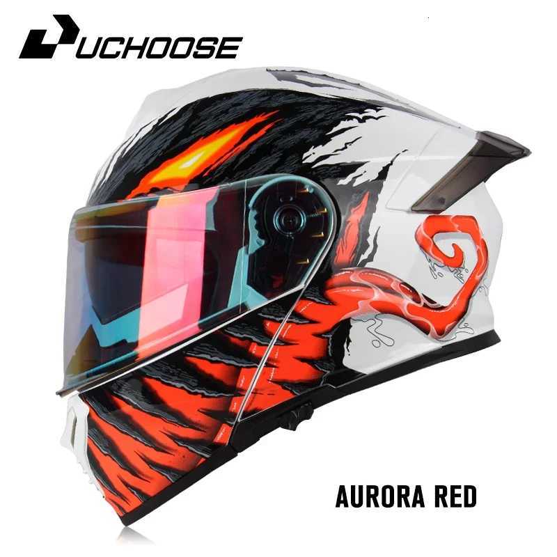 Uchoose DOT Approved Full Face Helmets Crash Motorbike Protective Gear Men Women Flip Up Helmet Motorcycle Double Sun Visor H260319