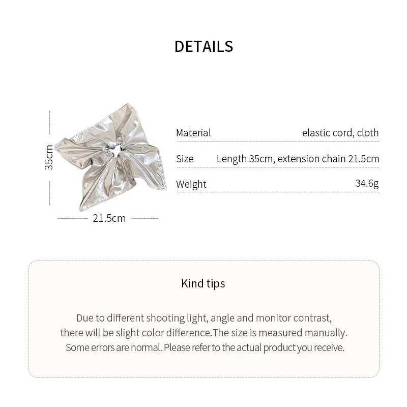 Silver Color Y2k Smooth Large Scrunchies for Women Square High Ponytail Rubber Hair Ties Rhinestones Hair Band Party Accessory Z H260319