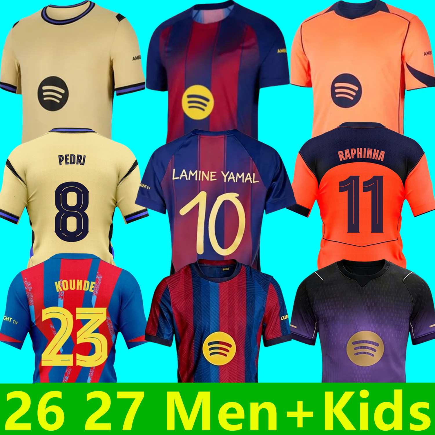 Barcelona 2025 2026 2027 LAMINE YAMAL PEDRI GAVI Soccer Jersey FERRAN KOUNDE Camiseta De Football Shirt CUBARSI OLMO BALDE F. DE JONG 25 26 27 RASHFORD Football Men Kids