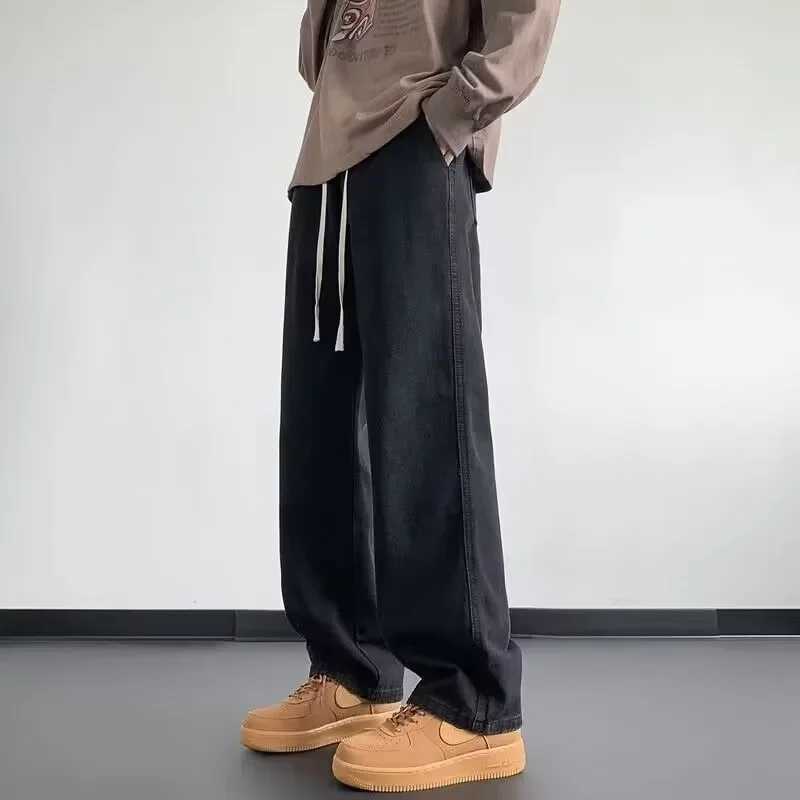 Casual Jeans Straight Leg Loose Fit Wide Pants Korean Style Spring Autumn Trendy Dad Pants with Braided Rope Fashionable Design M260319