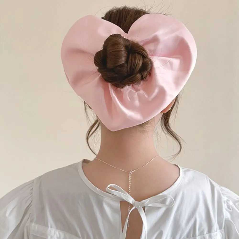 Delicate Heart Shape Heart Hair Rope Love Oversize Ponytail Elastic Rubber Band Cloth Ponytail Holder Exaggerated Hair Ring Girl H260319