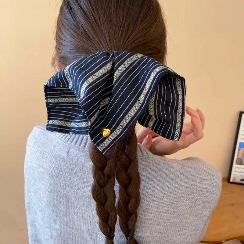 Square Large Black White Checkered Striated Leopard Print Bowknot Heart Intestine Hair Ties for Women Fashion Temperament Scarf H260319