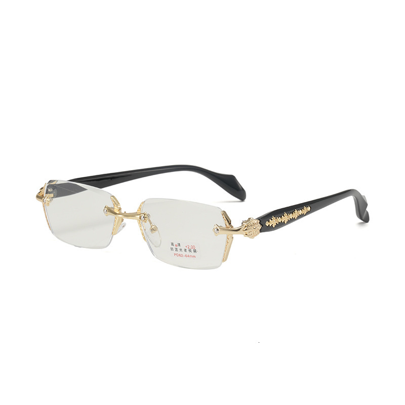 Luxury Brand Designer Sunglasses Men's Anti-Blue Light Reading Glasses Diamond Cut Rimless Business Presbyopic Glasses With Blue Light Protection
