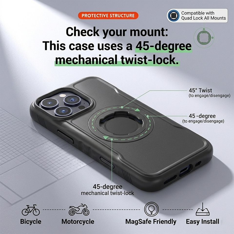 Heavy Duty iPhone 17Air Case Compatible with Quad Lock Brackets - High Stability for High-Speed Motorbike & Off-Road MTB Mountain Bike