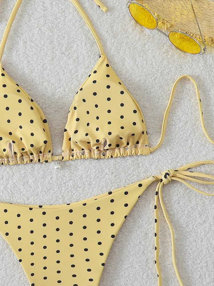 Trend Bikinis 2026 Womens Swimsuit Sexy Pearl Micro Bikinis Sets Dot Print Female Swimwear for Woman Bathing Suits BeachwearT260318