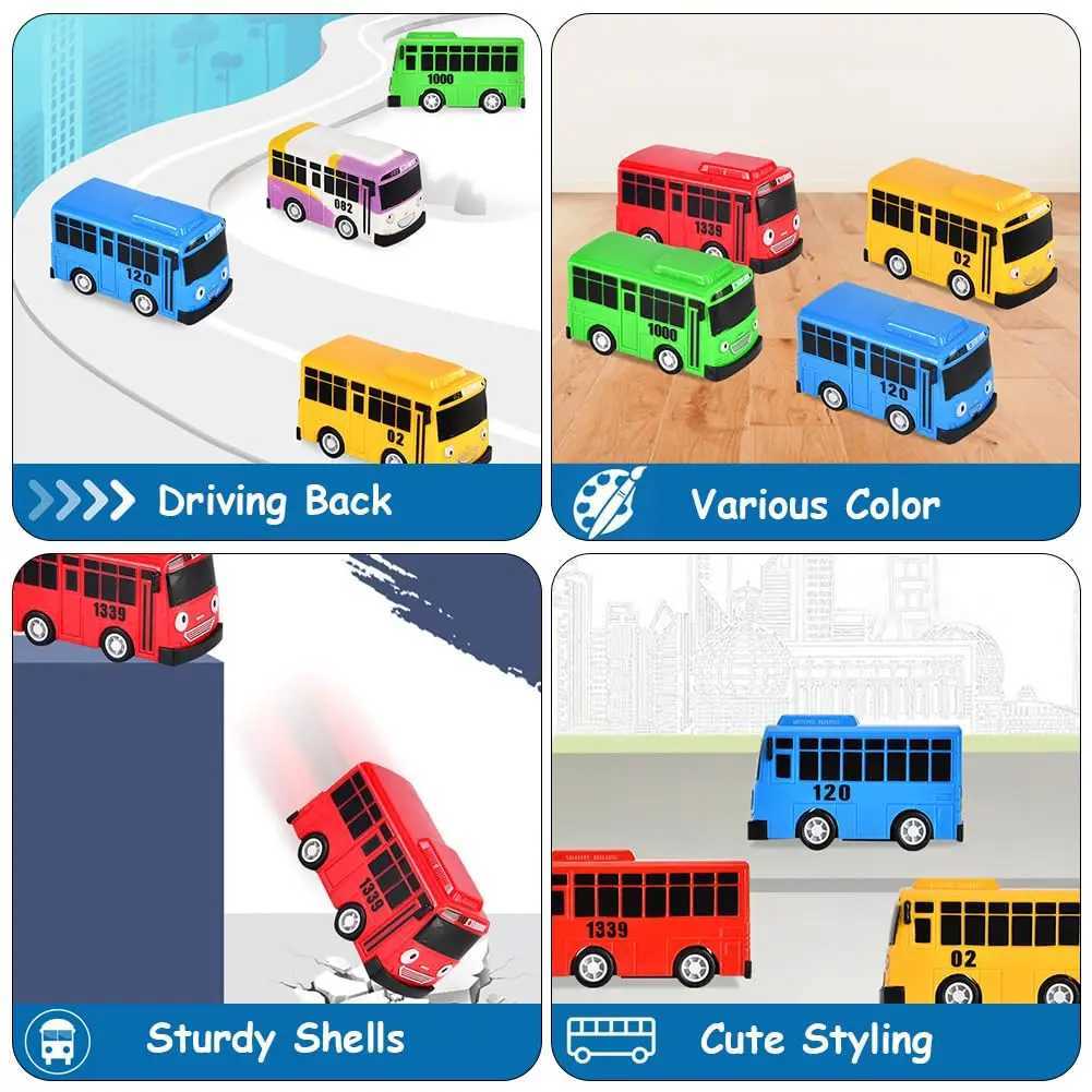 Mini Pull Back Tayo Bus Toy Set with Openable Doors Sliding Cartoon Vehicle Toy for Kids Boys Educational Traffic Playset Gift Y260319
