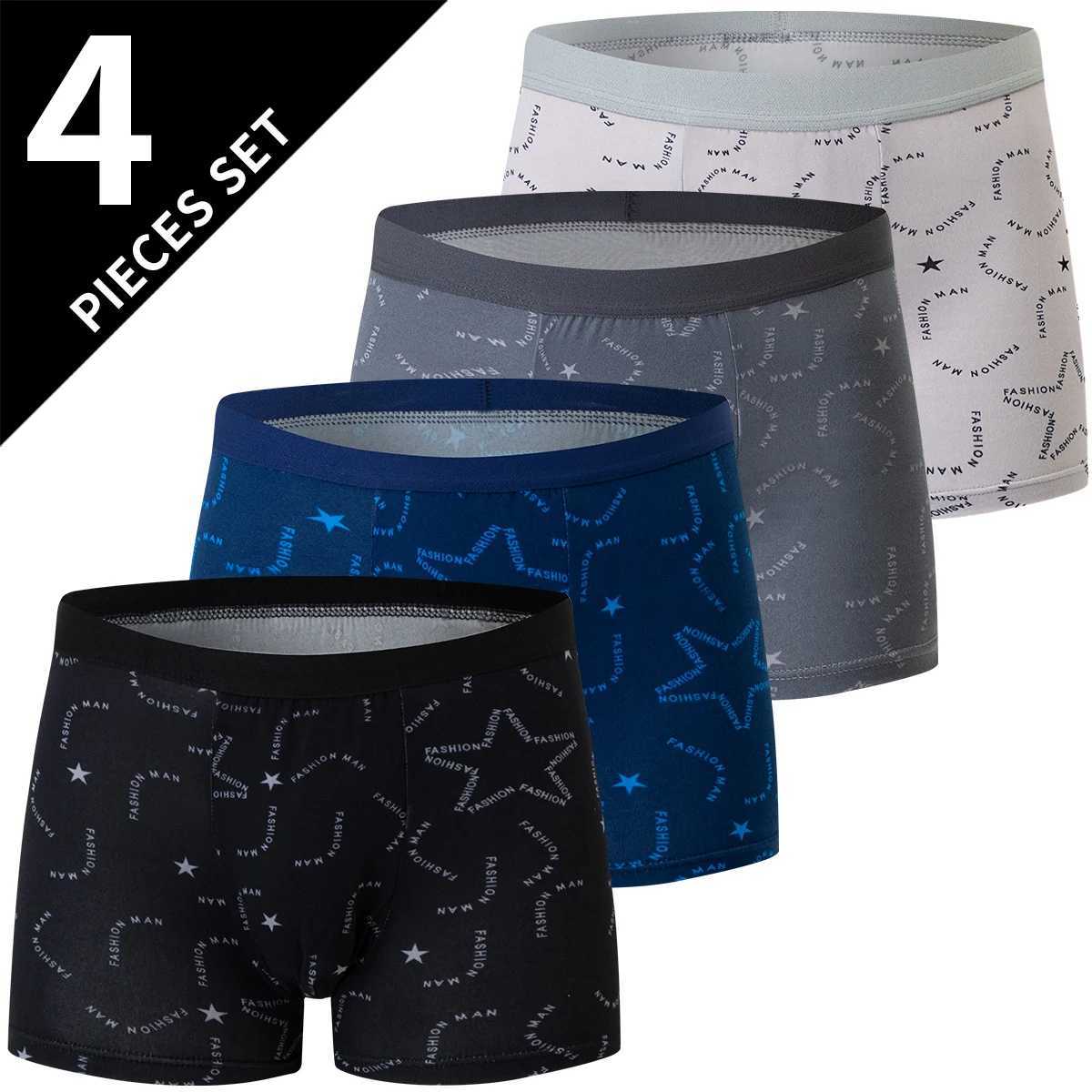 4 Pack Europe and America Size MENS Solid Color Sexy Boxer Underwear Antibacterial Breathable plus Size MENS Shorts Underwear D2603191
