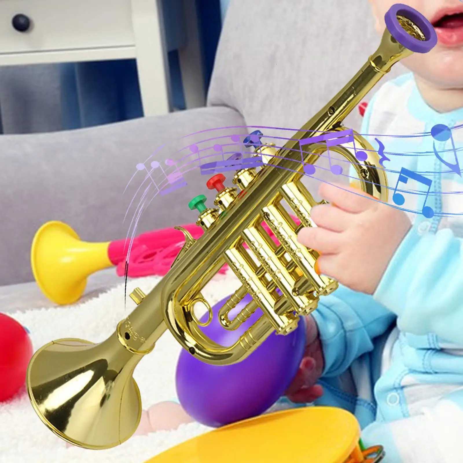 Kids Trumpet Childrens Preschool Music Inspire Toys Horn Musical Instrument with 4 Color Keys Fun Music Toy for Children Y260319