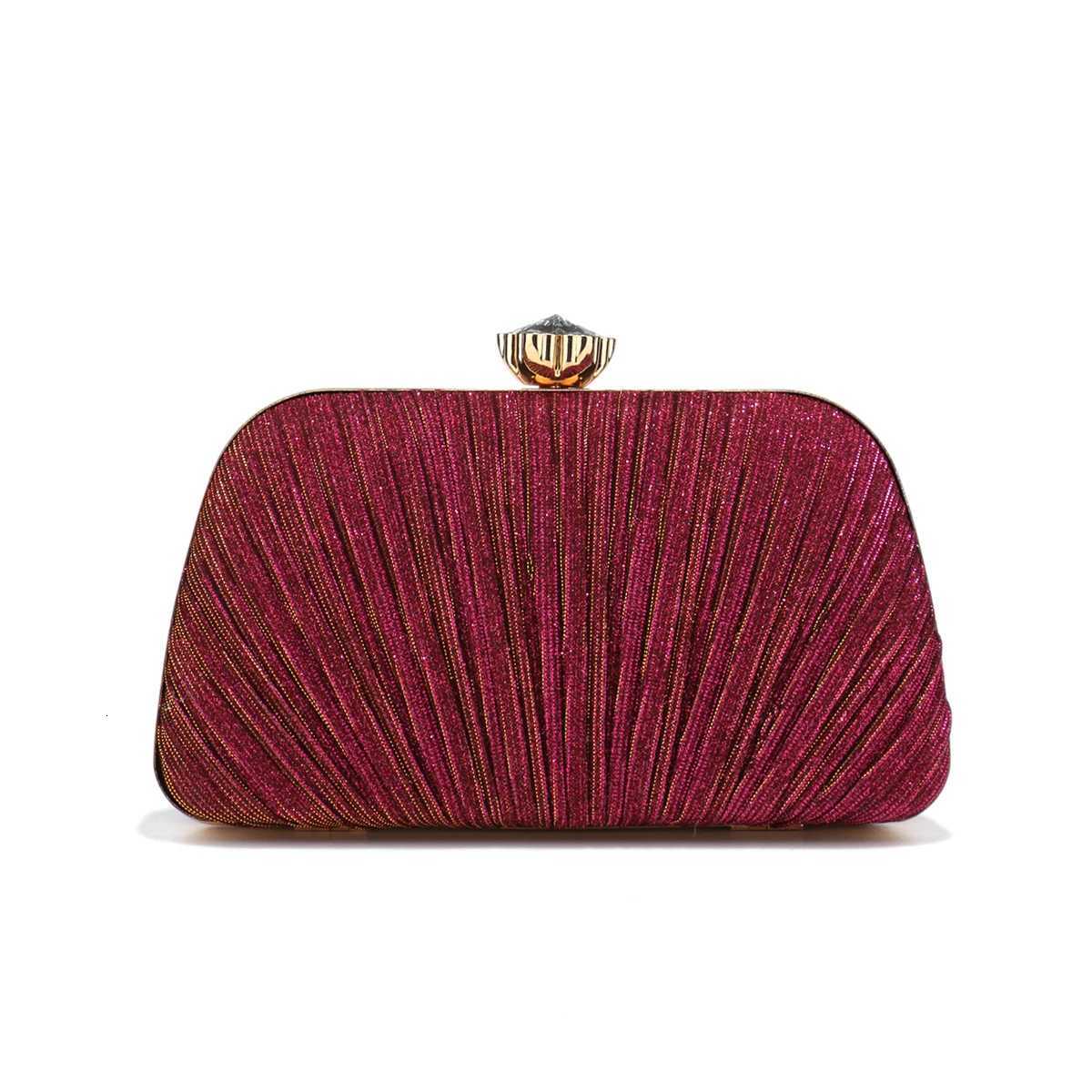 Shell Design Women Clutch Bags Ruched Sequins Evening Bags Diamonds Glitter Metal Chain Handbags Banquet Dinner Prom Purse W260319 - view 5