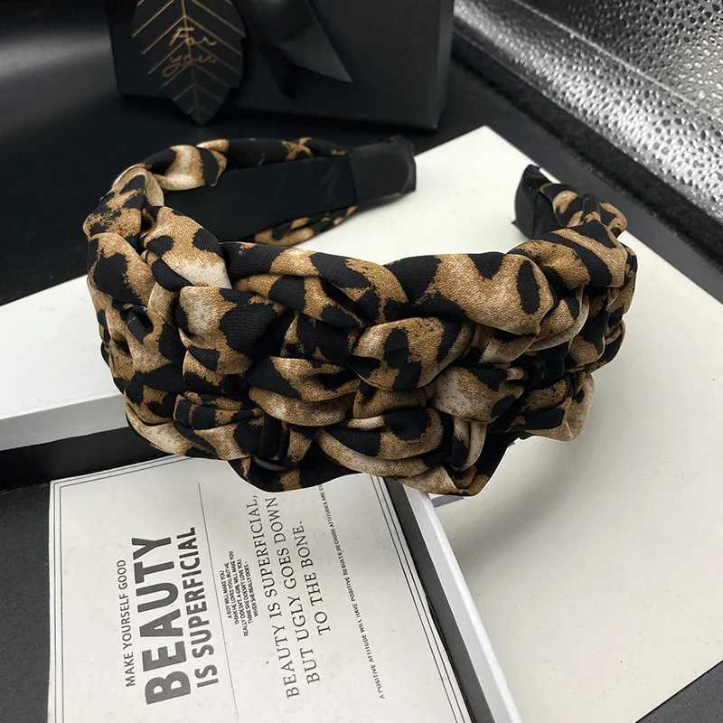 Fashionable leopard print headband with high skull top hand woven human hair tie headband pressed hair wash headband H260319