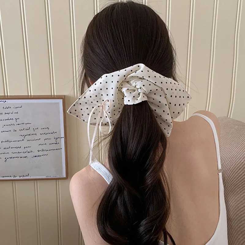 Womens Large Intestine Hair Band French Gentle Polka Dot Square Scarf Cute Fashion Funny For Girls White Color Hair Accessory H260319