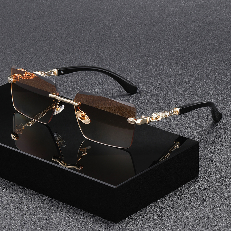 Luxury Brand Designer Sunglasses European And American Style Frameless Leopard Decor Sunglasses New Square Fashion Sunglasses