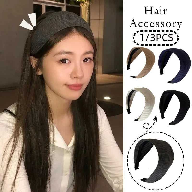 1/3pcs Vintage Women Hair Accessory Korean Simple Solid Color Wide Edge Headband Elegant High Quality Sports Knnited Headband H260319
