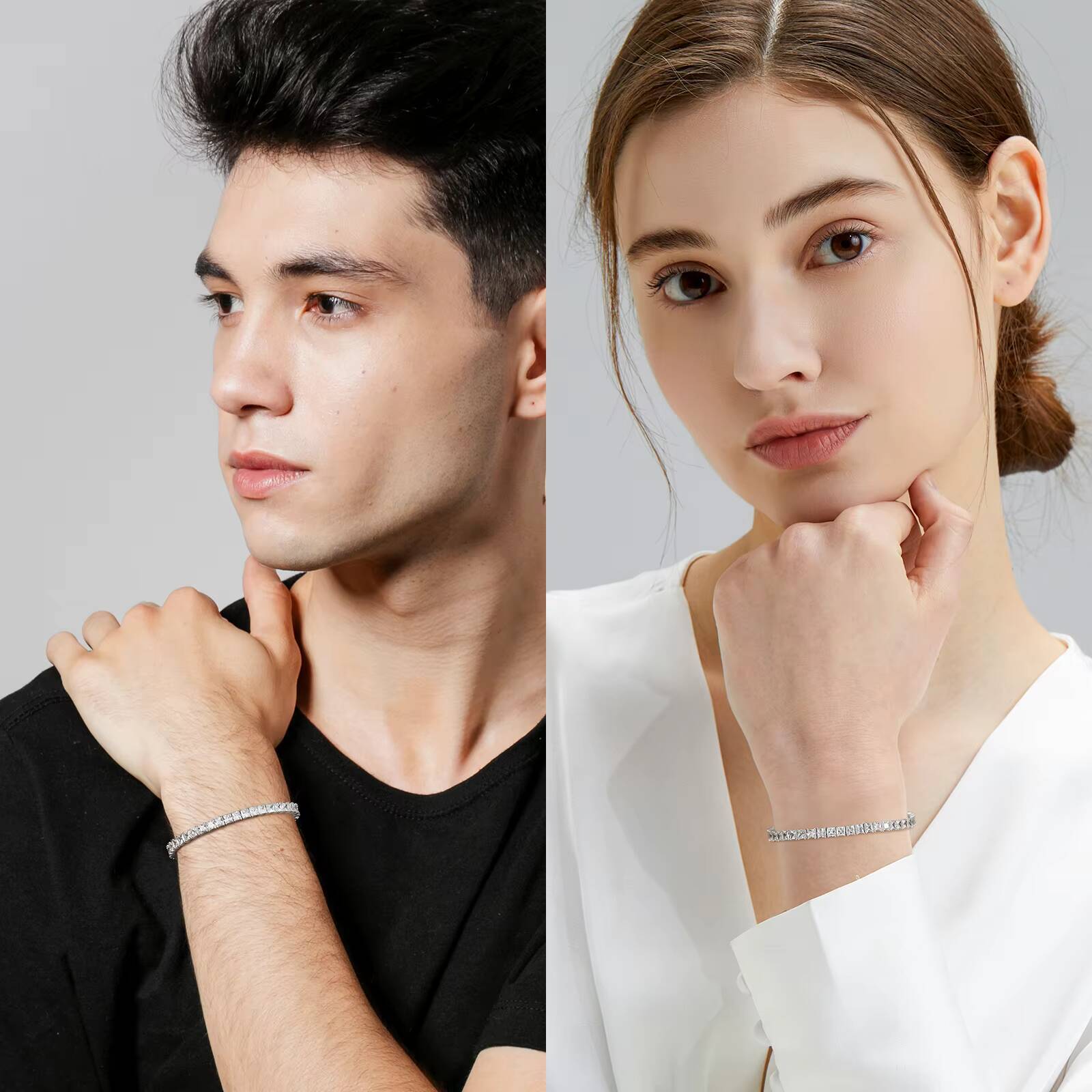 Iced Out Square Diamond Hand Chain 925 Sterling Silver Cubic Zirconia Classic Princess Cut Womens Tennis Bracelets for Men