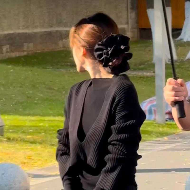 Black satin large intestine headband for women with high-end feeling 2025 new high-end ponytail headbands H260319