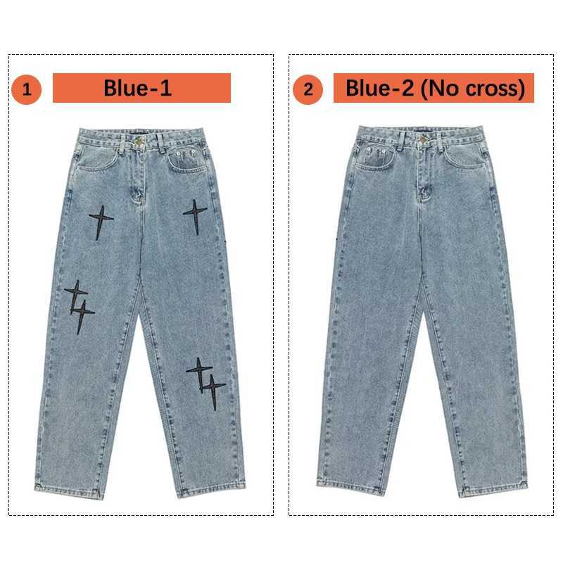 Prints Jeans Men 2023 New Streetwear Baggy Wide Leg Jeans Korean Fashion Drapes Straight Casual Loose Denim Cargo Pants a05 M260319