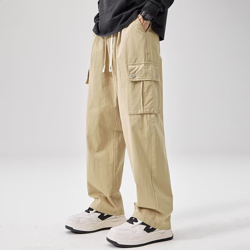 Khaki Nanamica Easy Cargo Pant Minimalist Fashion Style Loose Retro Multi Pocket High Quality Mens Pants 240807