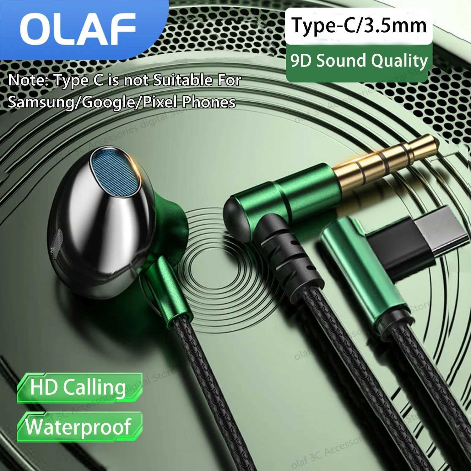 OLAF Earphones Wired Earbuds In Ear 35mm/Type-C 90 Degree Elbow Plug Headphones With Mic Headset Gamer Sports For Mobile Phones D260319
