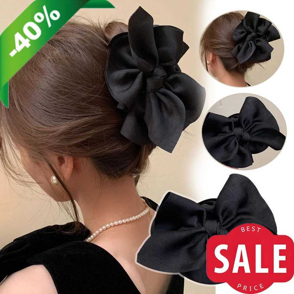 Large Black Satin Bow Hair Claw Clip for Women Elegant Ribbon Design Hair Accessories for All Hair Types H260319