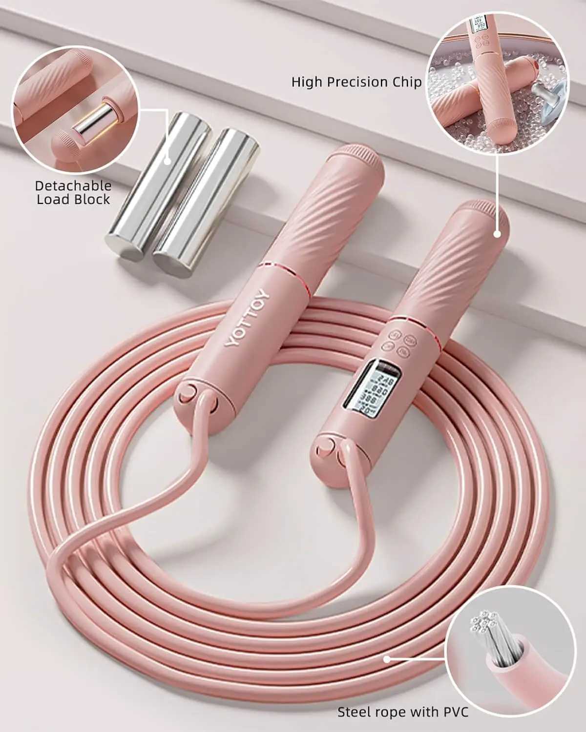 Cordless Jump Rope with LCD Display Weighted Ball for Adults - Adjustable Fitness Tool M260319