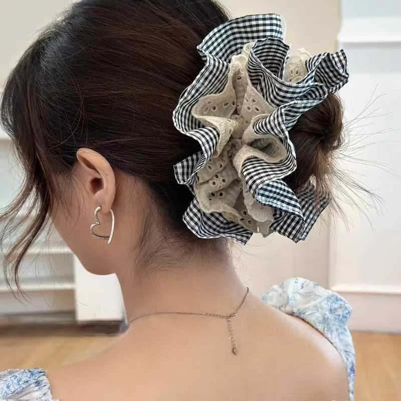 1pc elegant lace double-layer large intestine hair band womens new style wrinkled high-end ponytail hair accessories H260319