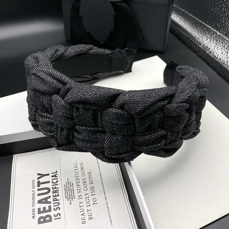 New temperament hair clip with female original design denim fabric weaving high head hair tie wide edge headband H260319