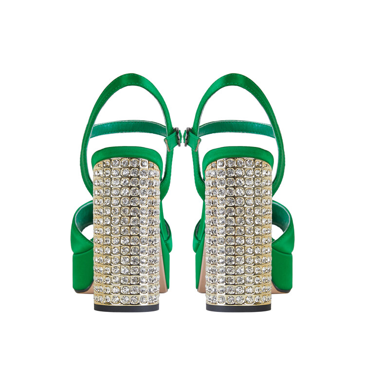 Chengdu Rhinestone Studded Square Toe Sandals 11cm Chunky Heel Open Side Evening Shoes