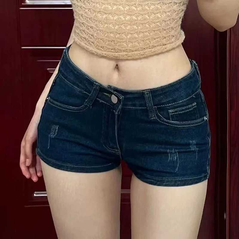 Summer Sexy Slim Woman Denim Shorts Vintage Deep Blue Low Waist Pockets Hot Mini Pants Women Korean Y2K Streetwear Jean Shorts M260319