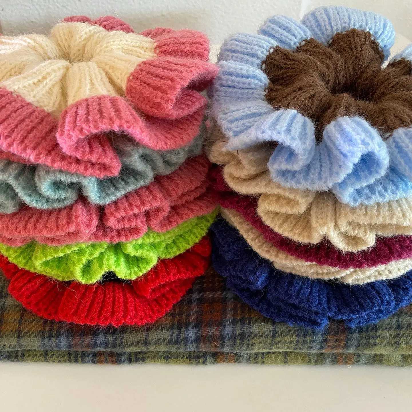 1PC Large Knitted Hair Scrunchie Women Color-block Wide Edge Band Fashion Hair Tie Elastic Ponytail Accessories Elegant Headwear H260319